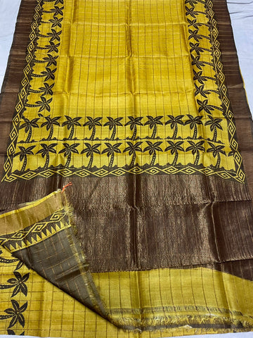 Tussar Silk Hand Block Pirnt Saree