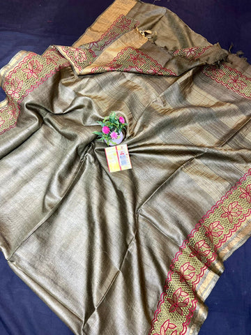 Tussar Silk cutwork saree