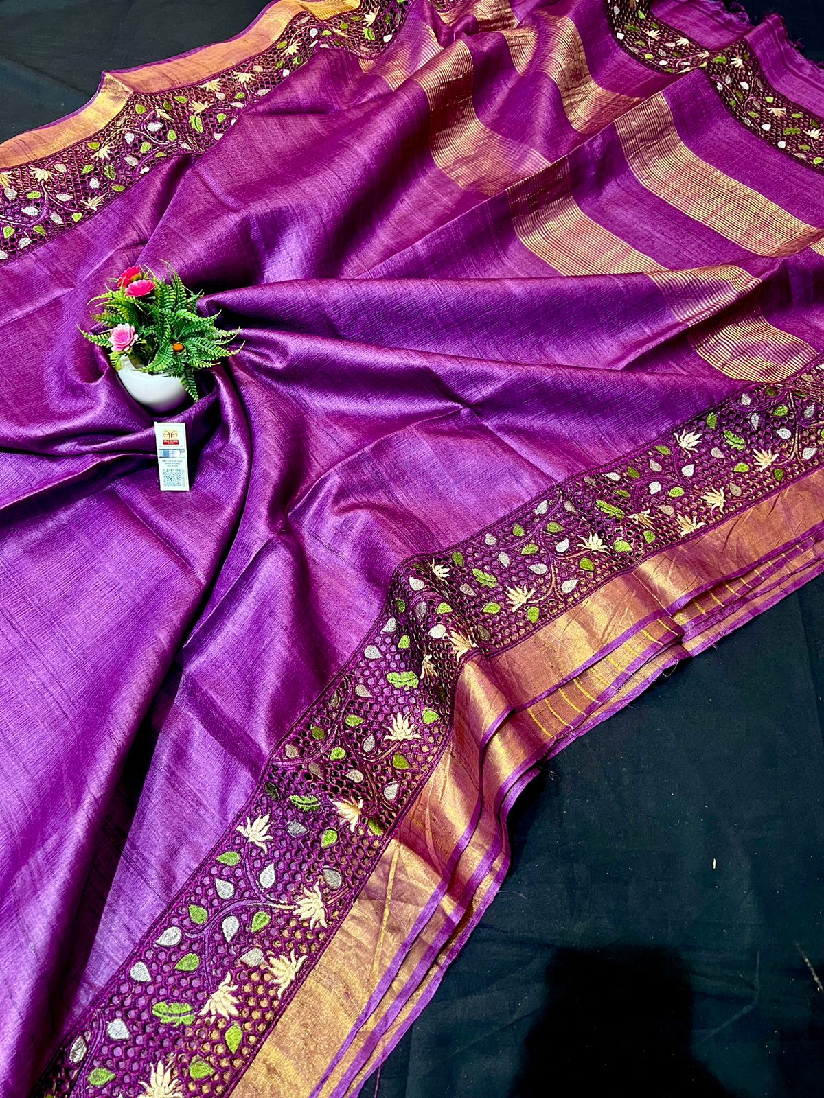 Tussar Silk cutwork saree