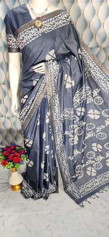 Batik Print Bhagalpuri Weaved Tussar finish saree