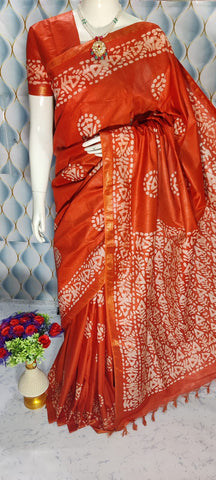 Batik Print Bhagalpuri Weaved Tussar finish saree