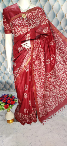 Batik Print Bhagalpuri Weaved Tussar finish saree