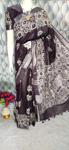 Batik Print Bhagalpuri Weaved Tussar finish saree