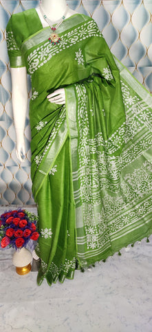 Batik Print Bhagalpuri Weaved Tussar finish saree