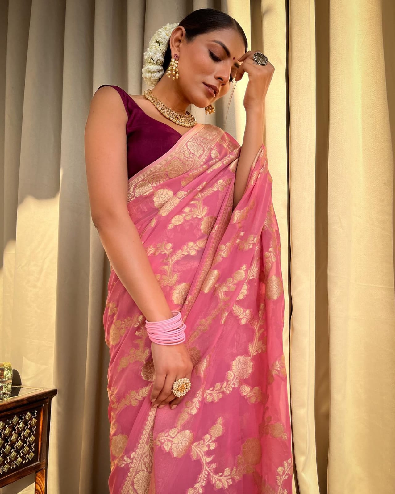 Semi Gregory Banarsi Design saree & blouse piece
