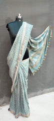 Semi Tussar Model Silk  Saree Hand Block Print saree With blouse piece