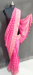 Semi Tussar Model Silk  Saree Hand Block Print saree With blouse piece