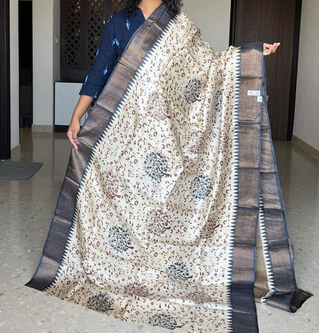 Pure tussar silk print saree