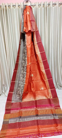 Pure tussar silk print saree