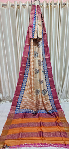 Pure tussar silk print saree