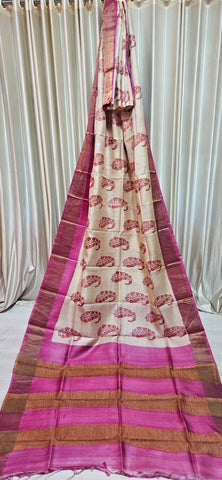 Pure tussar silk print saree