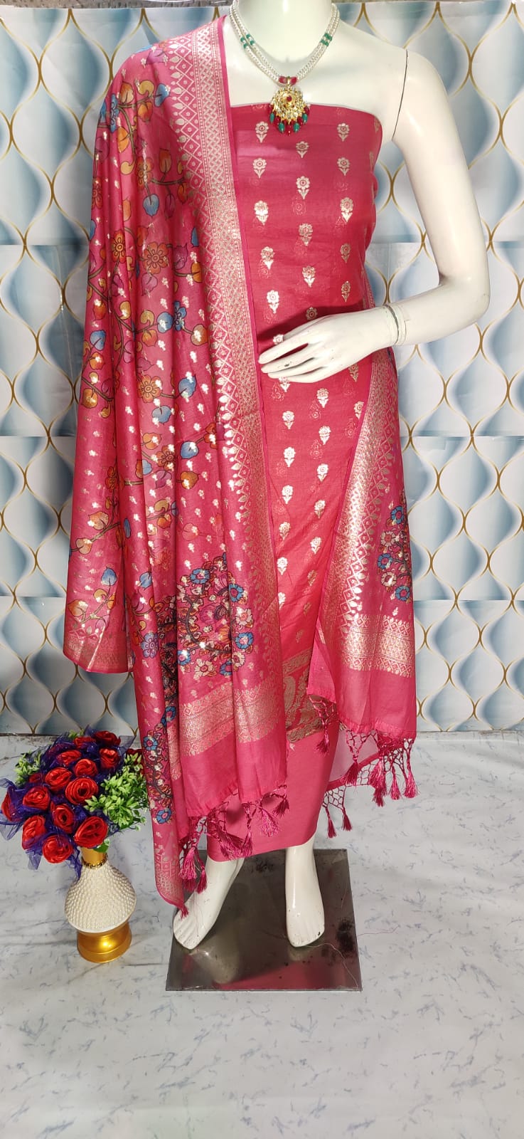 Top and dupatta fabric banarasi chandari silk dovi suit resam work