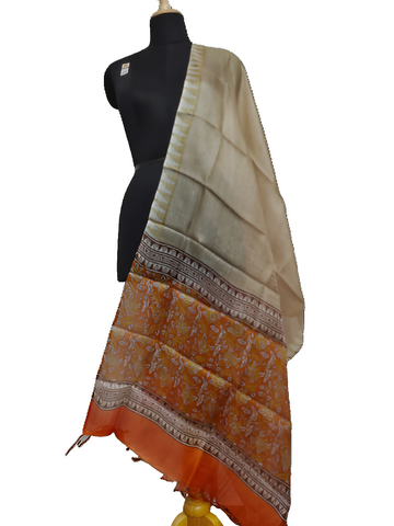 Tusssr silk hand block print dupatta