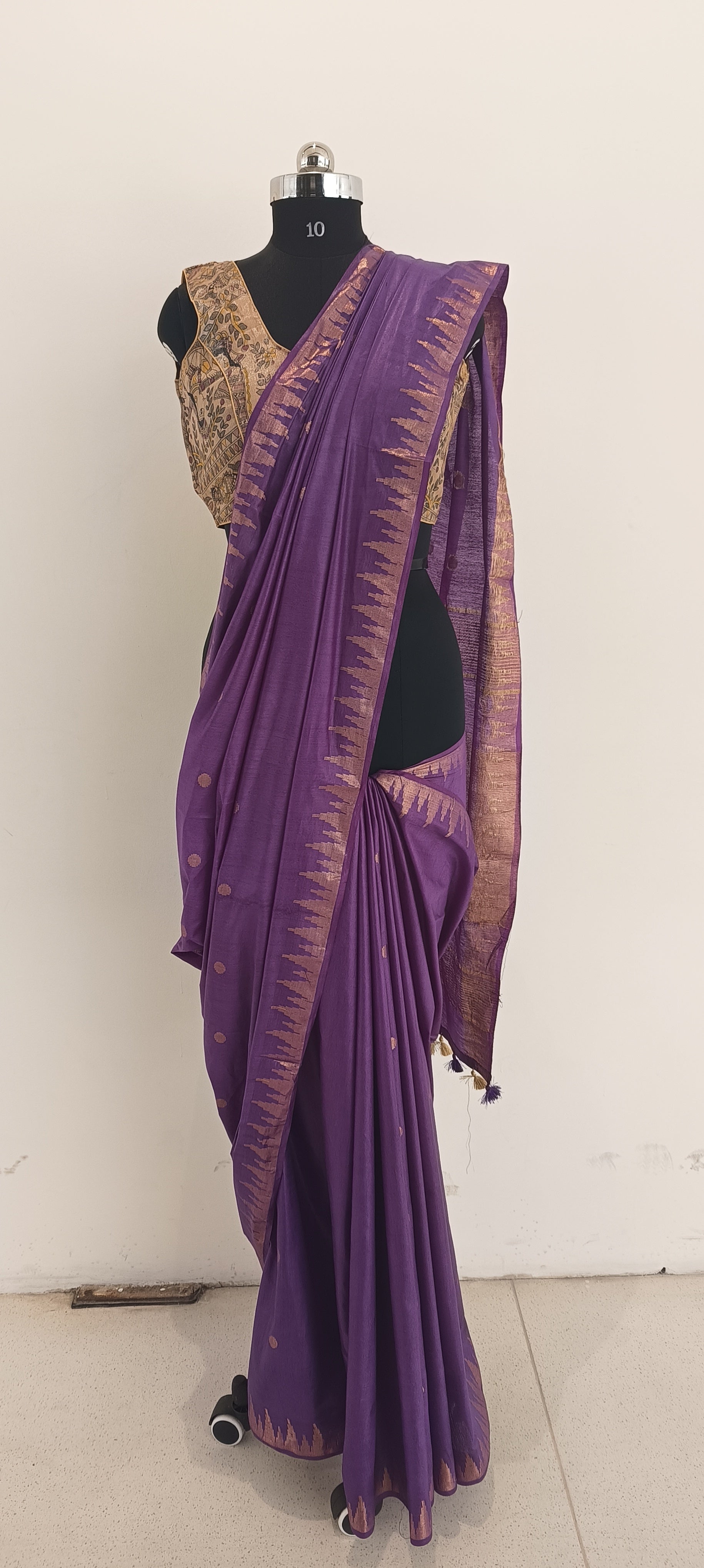Soft silk tample border buta saree