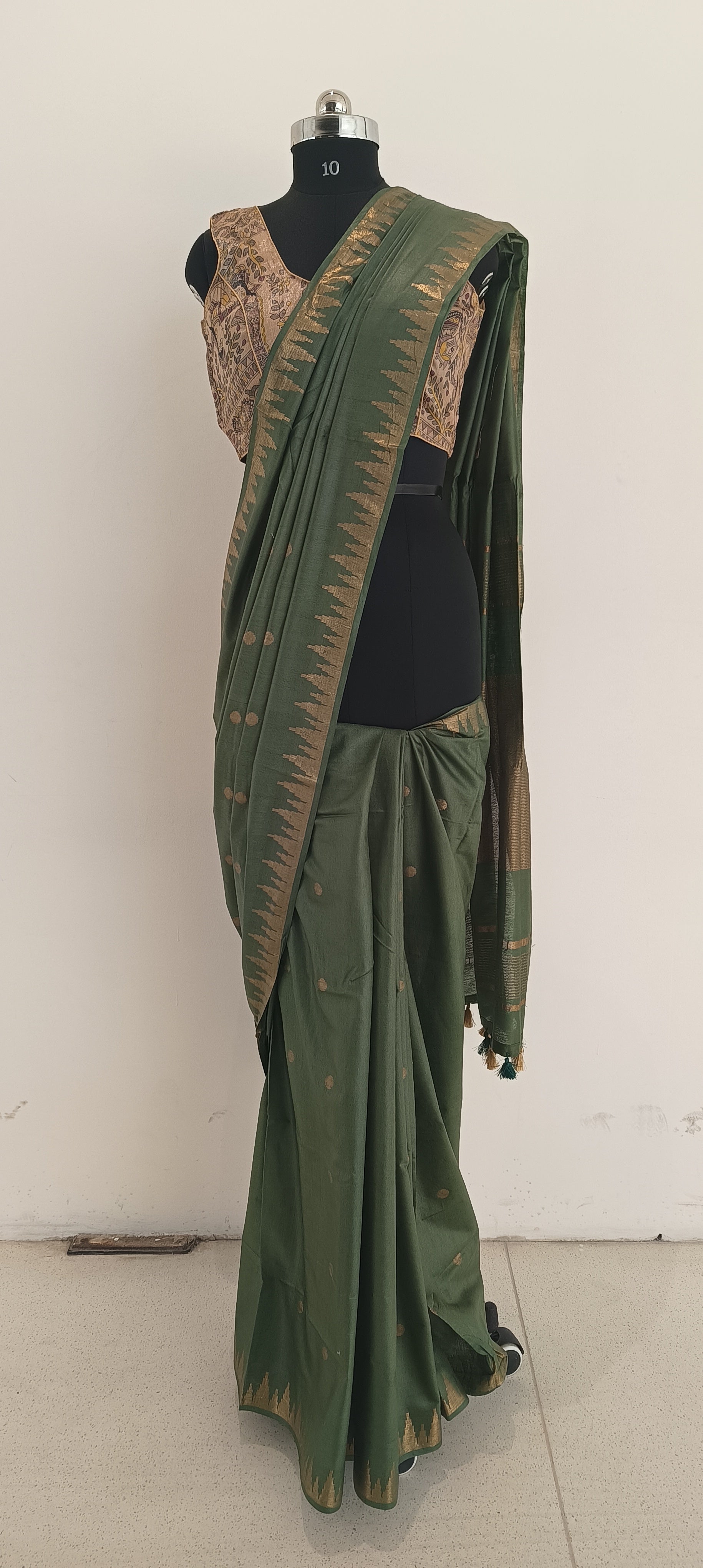 Soft silk tample border buta saree