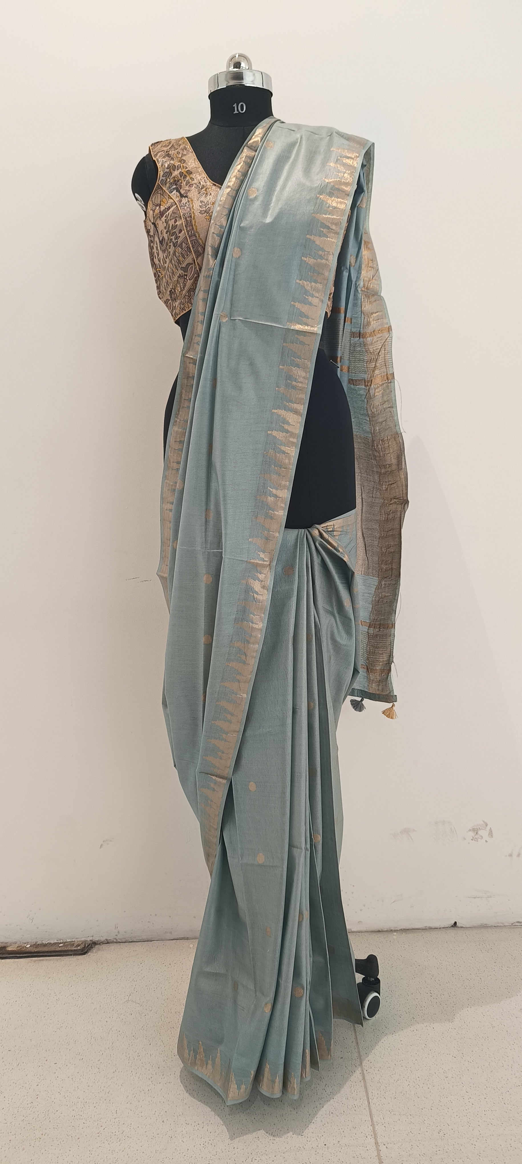Soft silk tample border buta saree