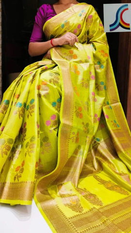 Pure tussar munga silk saree with beautiful meenakari design