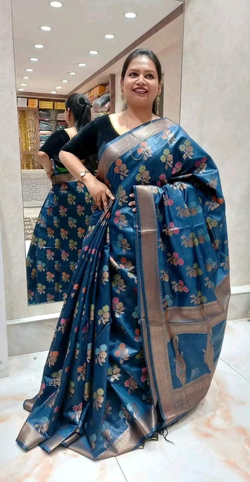 Tissue Munga Silk saree w/ Blouse in Blue – Bhargavi's Boutique