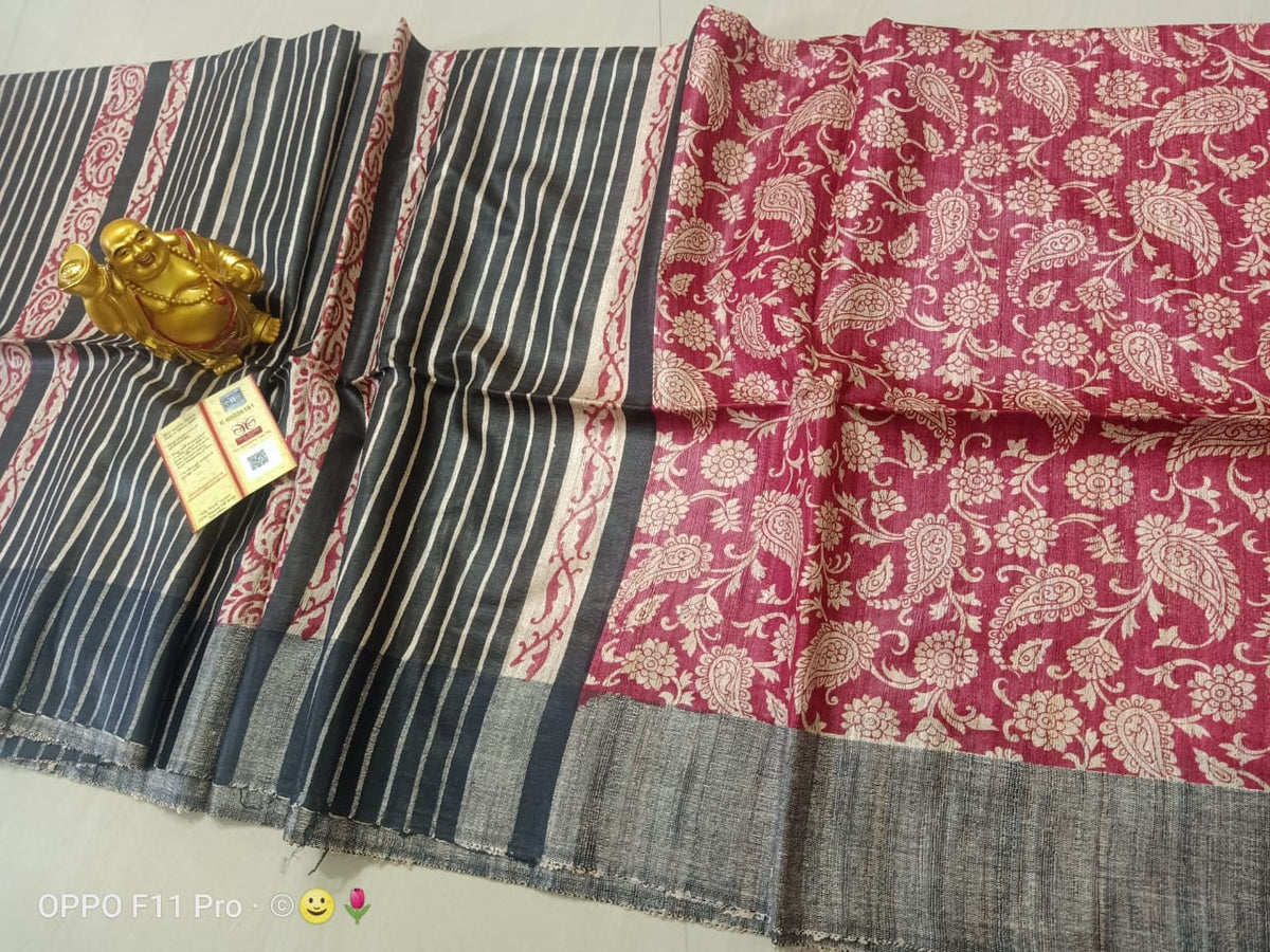 TUSSAR SILK PRINT SAREE