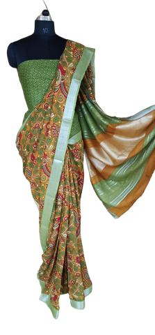 Khadi linen digital print saree silkzon.in