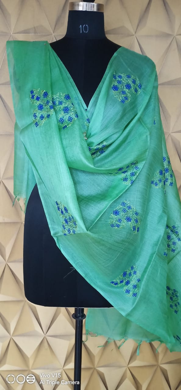 Tussar silk embroidery dupatta silkzon.in