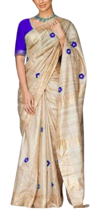 Tussar ghicha embroidery saree silkzon.in