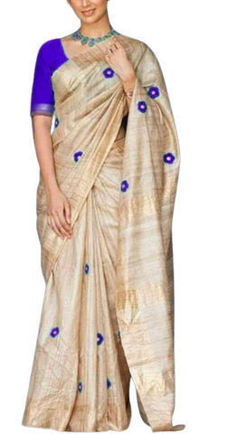 Tussar ghicha embroidery saree silkzon.in