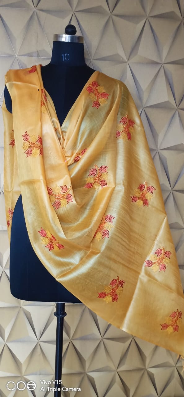 Tussar silk embroidery dupatta silkzon.in