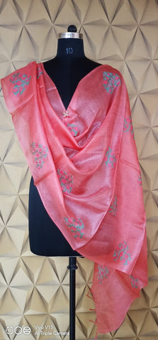 Tussar silk embroidery dupatta silkzon.in