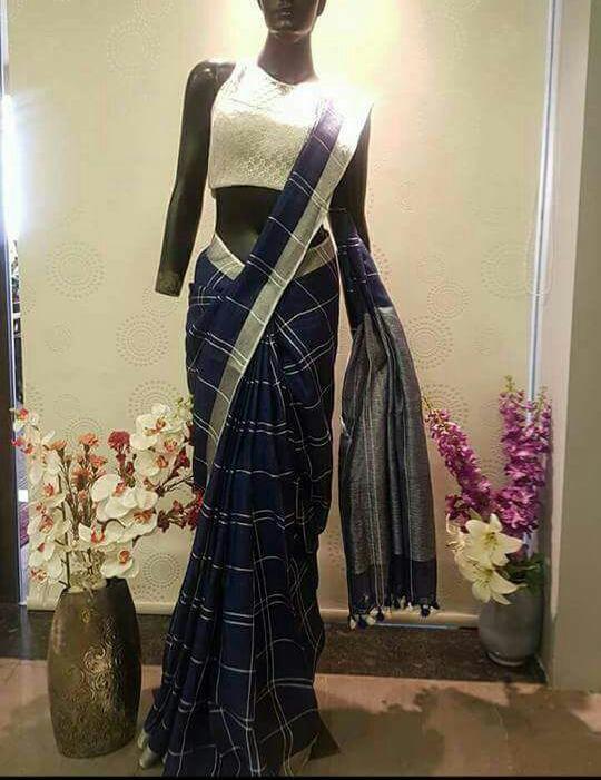 Linen saree silkzon.in