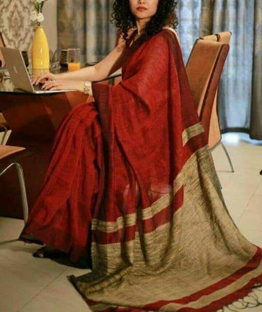 Linen saree silkzon.in