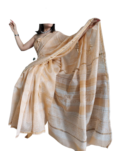 Chanderi Cotton Hand Block Bagro Print Saree SILK ZONE