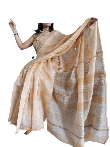 Chanderi Cotton Hand Block Bagro Print Saree SILK ZONE