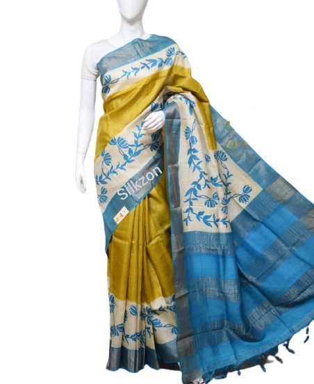 Pure Tussar Silk print saree