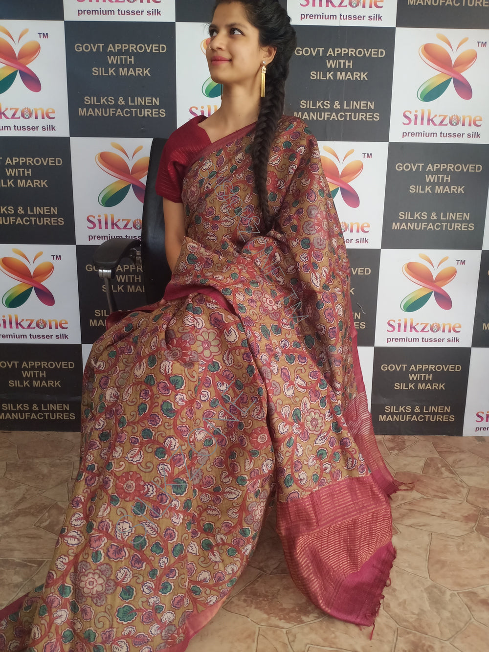 Pure Tussar Silk print saree
