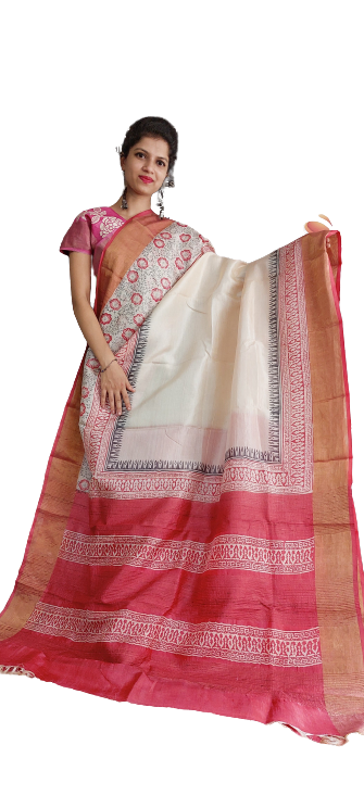 Pure Tussar Silk print saree