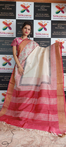 Pure Tussar Silk print saree