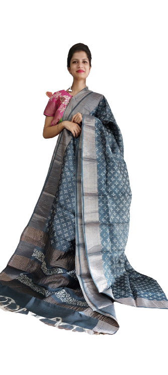 Pure Tussar Silk print saree