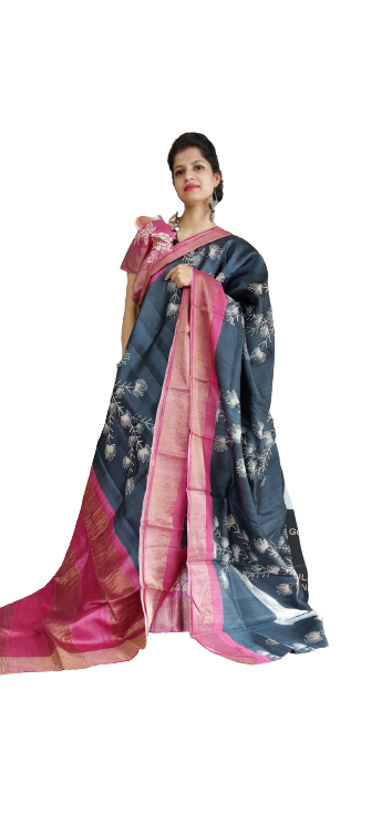 Pure Tussar Silk print saree