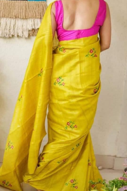 Tussar silk embroidery saree silkzone