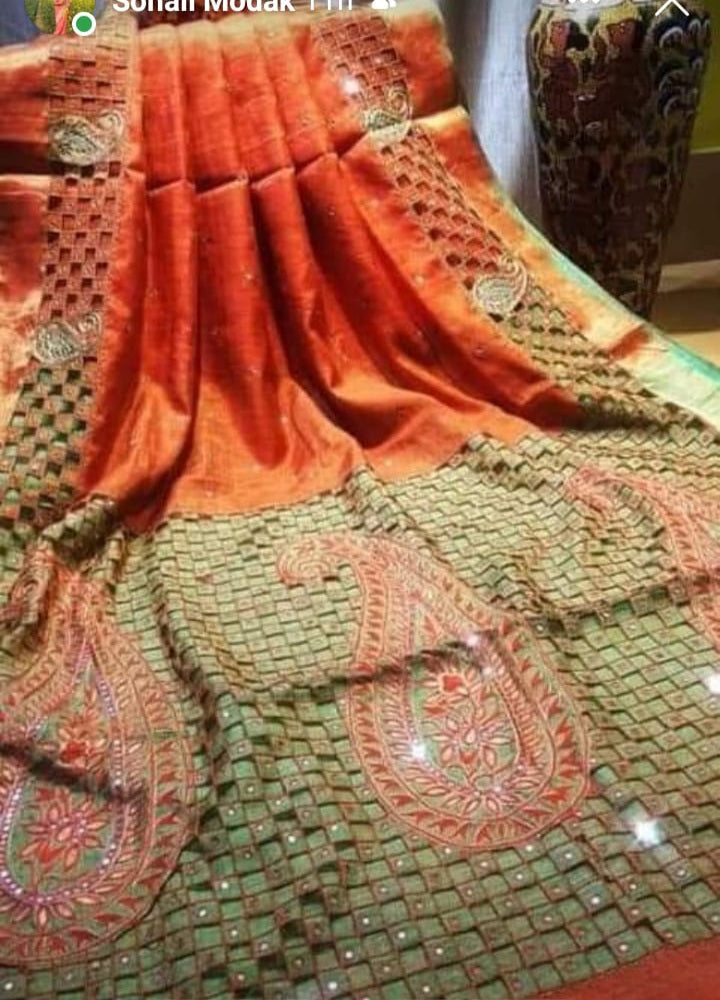 Tussar silk hand embroidery saree SILK ZONE