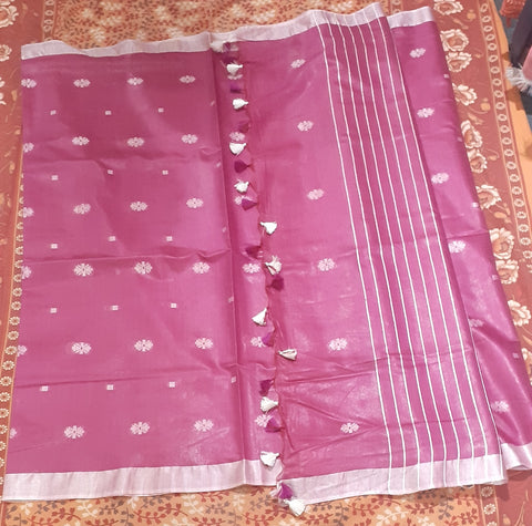 Soft silk white flower buta saree