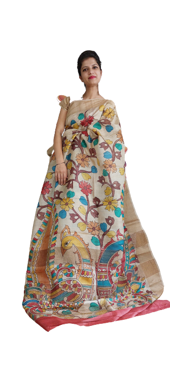 Pure Tussar Silk print saree