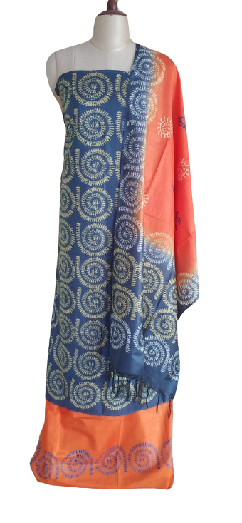 Soft silk hand print suit SILK ZONE