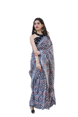 Khadi linen block print saree SILK ZONE