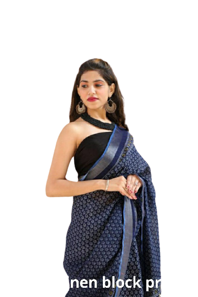Khadi Linen block print saree SILK ZONE