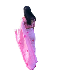 Linen embroidery heart design saree SILK ZONE