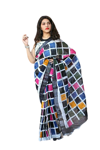 Khadi linen block print saree SILK ZONE