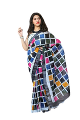 Khadi linen block print saree SILK ZONE