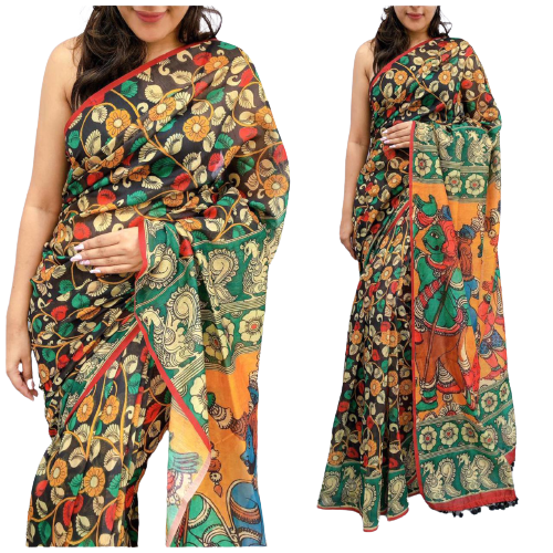 Soft heavy linen whit kalamkari print saree Dipen
